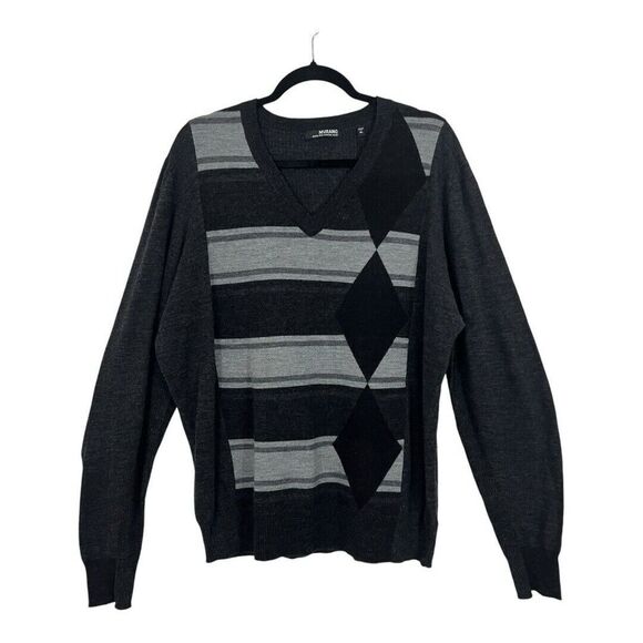 Murano Mens Size XL Extra Fine Merino Wool Gray V-Neck Pull Over Sweater New - Picture 1 of 4